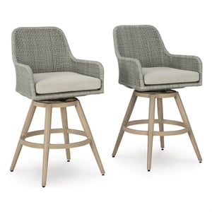 Bowery Hill Set of 2 Light Gray Outdoor Wicker Swivel Barstools