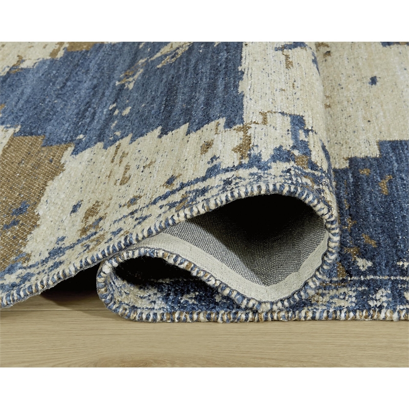 Bowery Hill Blue 10' x 14' Distressed Medallion Boho Area Rug