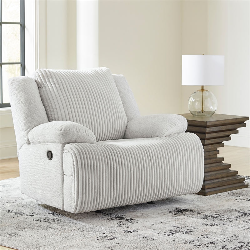 Bowery Hill Whitewash Corduroy Rocker Recliner with Accent Pillows