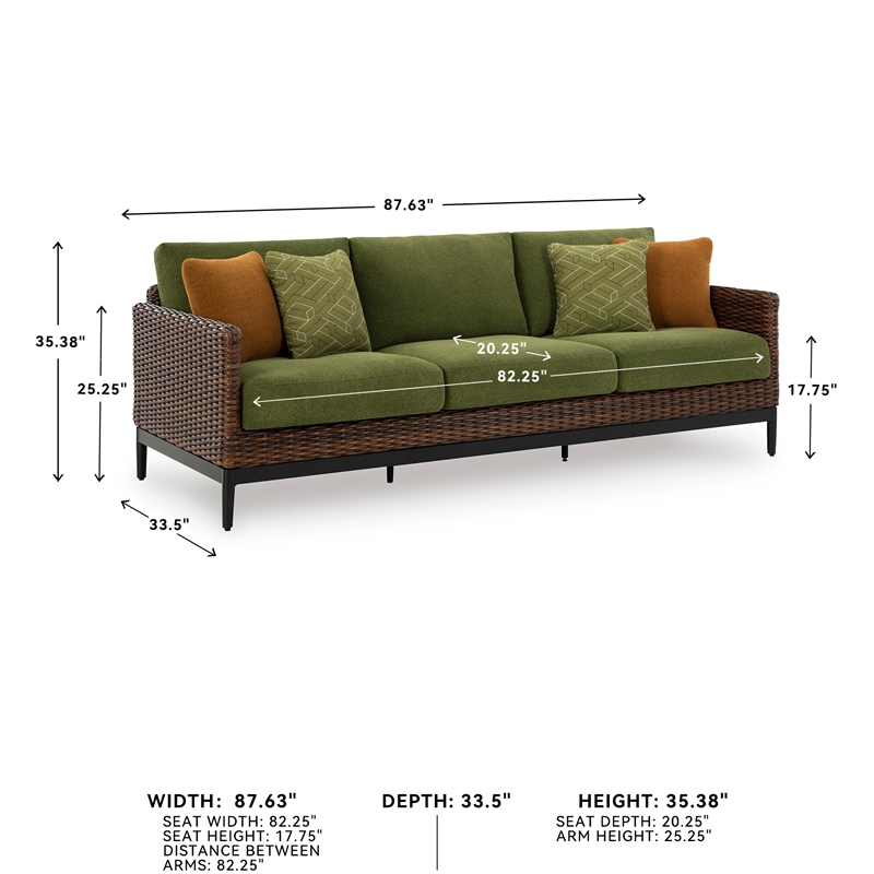 Bowery Hill Brown & Green Outdoor Wicker Sofa with Nuvella Cushions