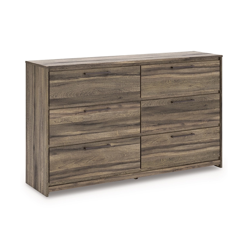 Bowery Hill Brown 6-Drawer Dresser with Antiqued Gunmetal Pulls