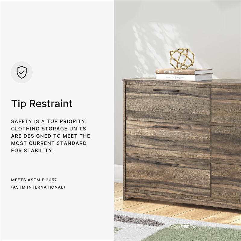 Bowery Hill Brown 6-Drawer Dresser with Antiqued Gunmetal Pulls