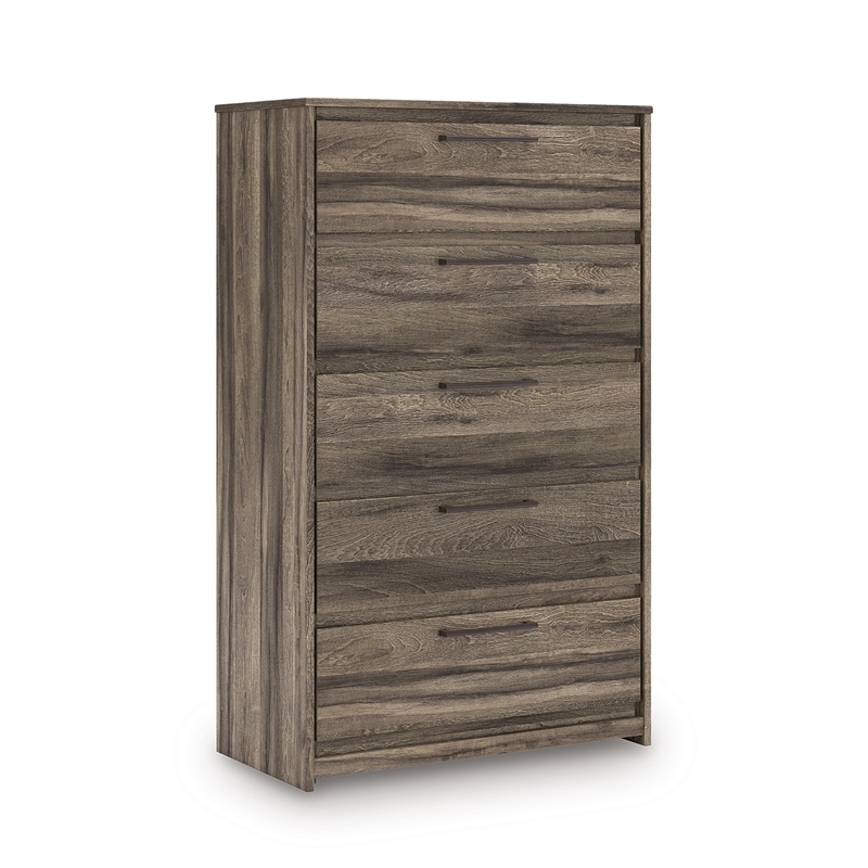 Bowery Hill Brown 5-Drawer Chest with Antiqued Gunmetal Pulls