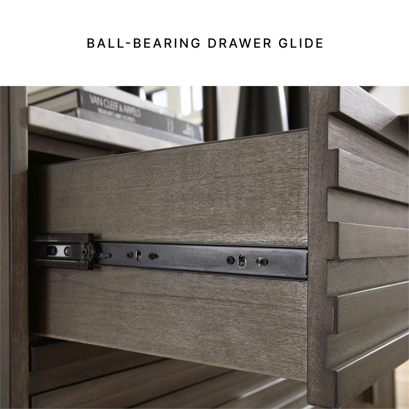 Bowery Hill Dark Gray Dresser with White Marble Top and Cabinet