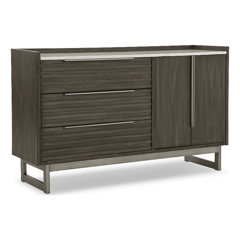 Bowery Hill Dark Gray Dresser with White Marble Top and Cabinet