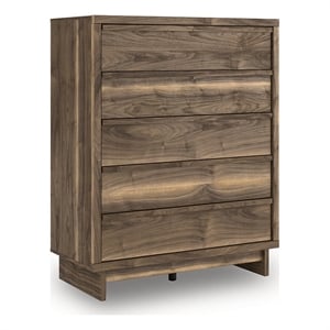 Bowery Hill Brown Wide 5-Drawer Chest with Angular Mid-Century Base