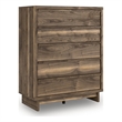 Bowery Hill Brown Wide 5-Drawer Chest with Angular Mid-Century Base