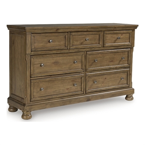 Bowery Hill Solid Wood 7-Drawer Dresser with Tray in Chestnut Brown