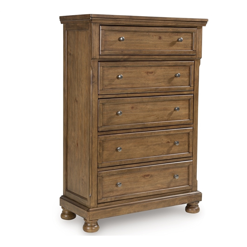 Bowery Hill 5-Drawer Chest of Drawers with Pewter Knobs in Brown