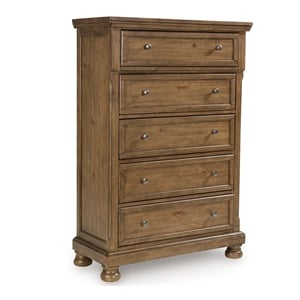 Bowery Hill 5-Drawer Chest of Drawers with Pewter Knobs in Brown