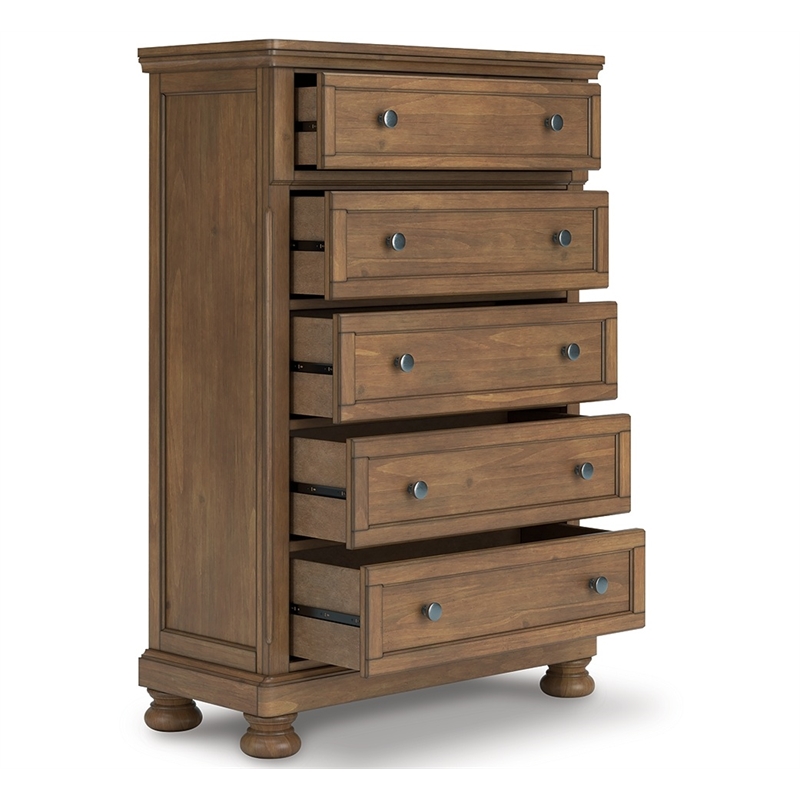 Bowery Hill 5-Drawer Chest of Drawers with Pewter Knobs in Brown