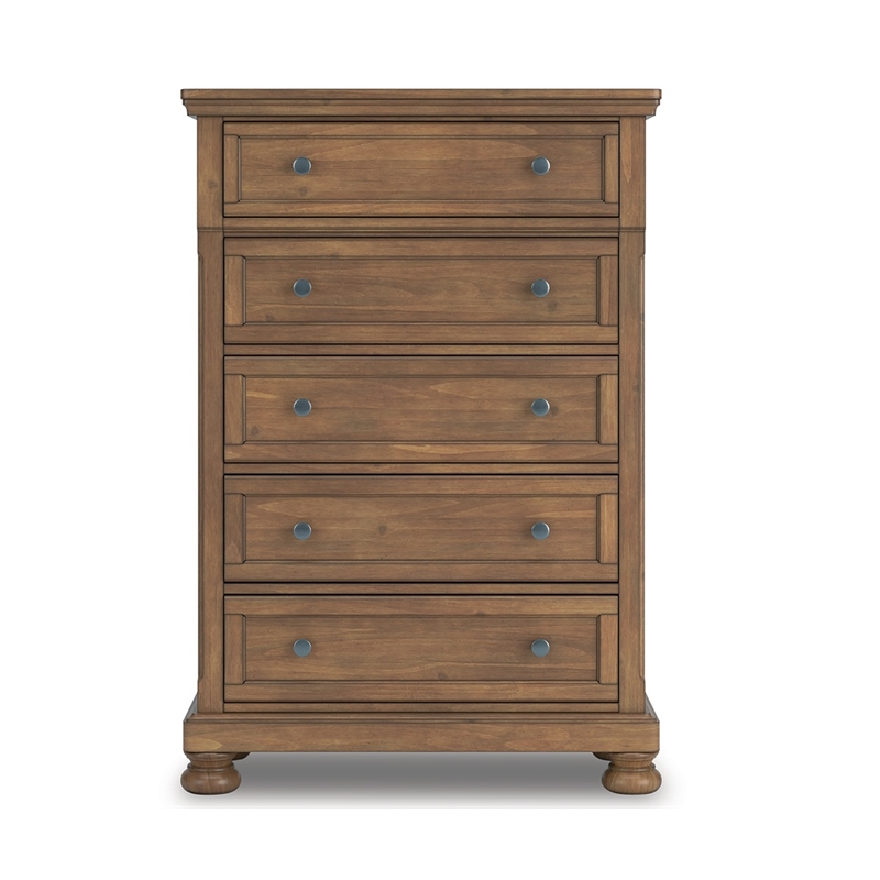 Bowery Hill 5-Drawer Chest of Drawers with Pewter Knobs in Brown