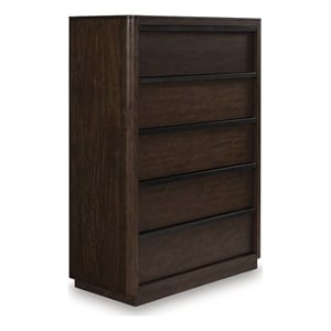 Bowery Hill Dark Brown 5-Drawer Chest with Matte Black Rail Pulls