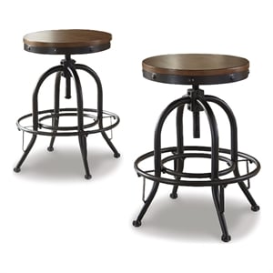 Bowery Hill Set of 2 Brown & Black Swivel Barstools with Metal Frame