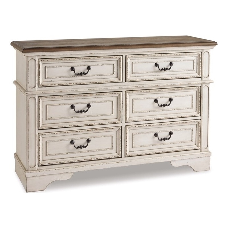 Bowery Hill 6-Drawer Bedroom Dresser in Antique White and Gray