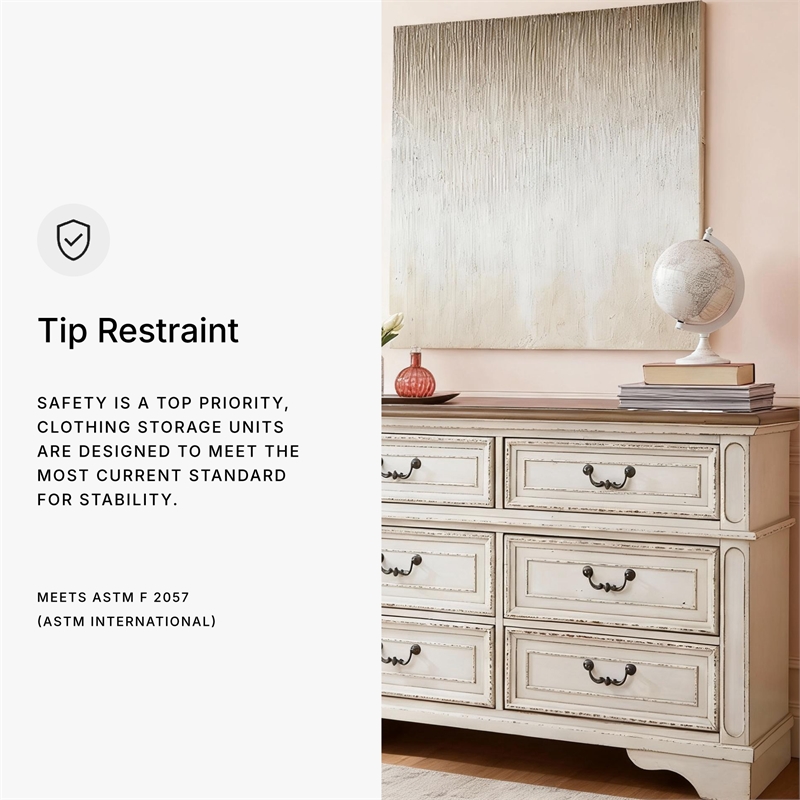 Bowery Hill 6-Drawer Bedroom Dresser in Antique White and Gray