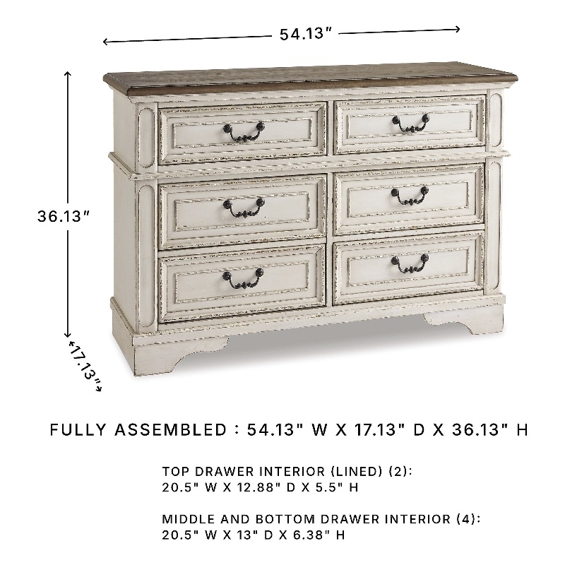Bowery Hill 6-Drawer Bedroom Dresser in Antique White and Gray