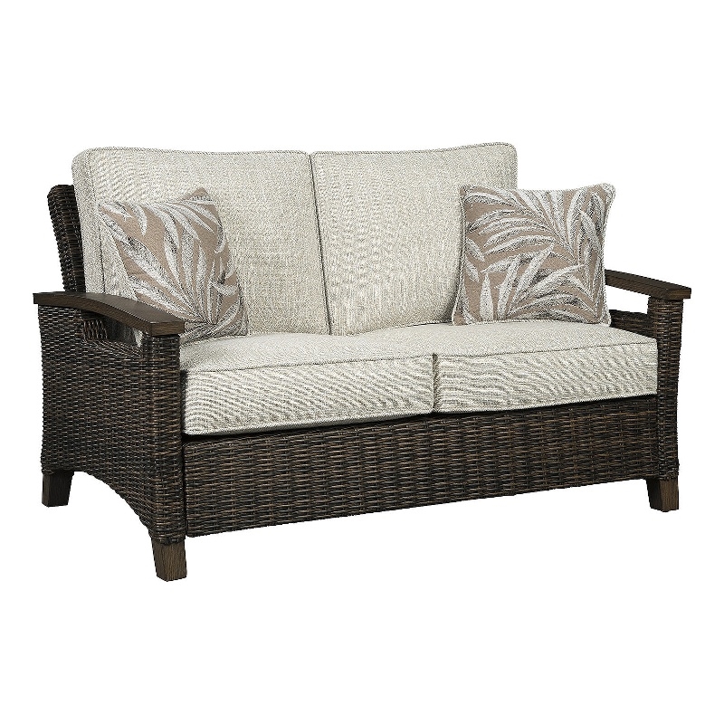 Bowery Hill Beige & Brown Outdoor Loveseat with Nuvella Cushions