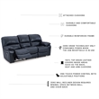 Bowery Hill Blue Leather Power Reclining Sofa with USB Charging