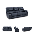 Bowery Hill Blue Leather Power Reclining Sofa with USB Charging