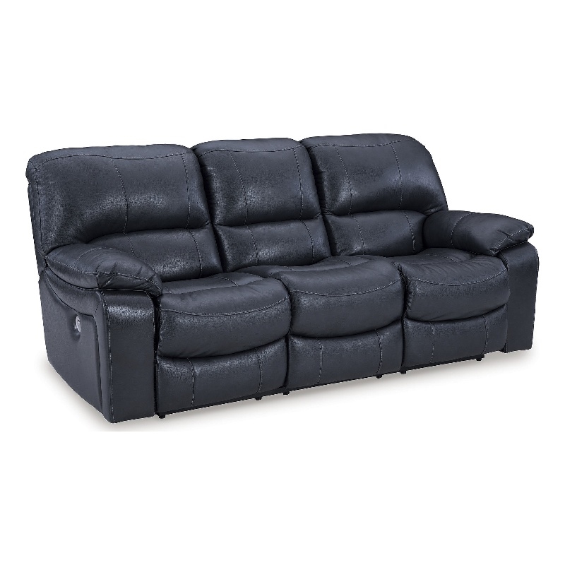 Bowery Hill Blue Leather Power Reclining Sofa with USB Charging