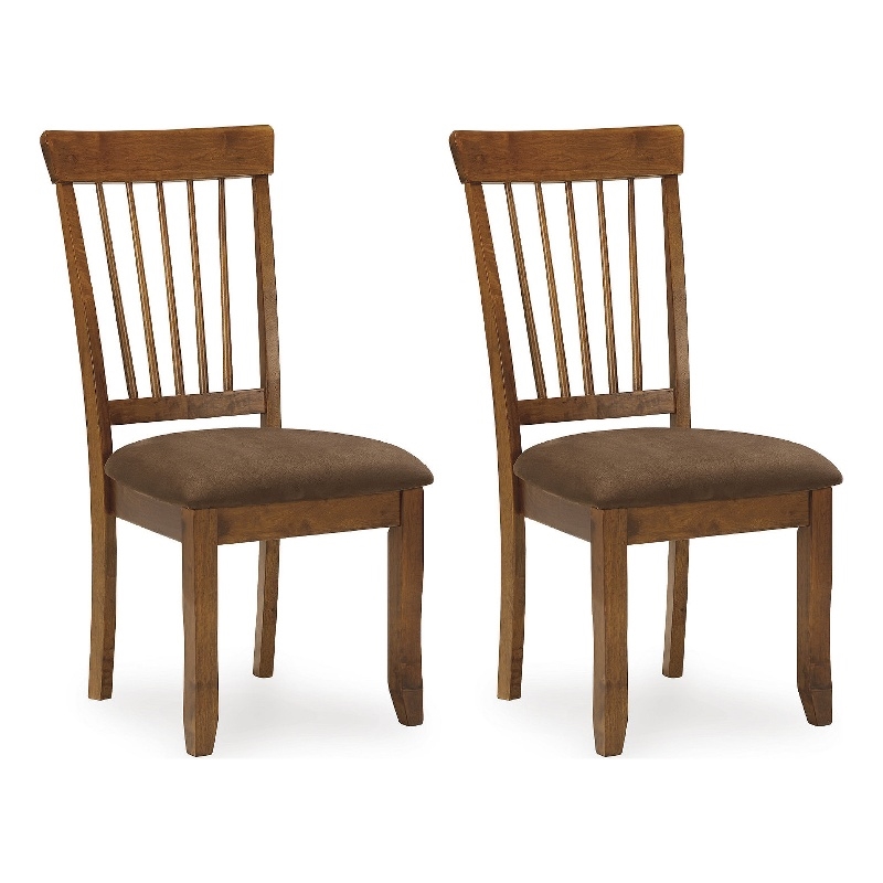Bowery Hill Set of 2 Brown Upholstered Spindle Back Dining Chairs