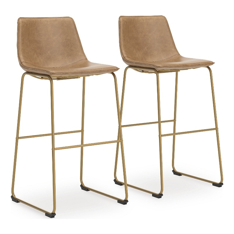 Bowery Hill Set of 2 Brown & Gold Tall Faux Leather Bucket Barstools