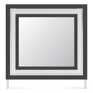 Bowery Hill Black Bedroom Mirror with Glitter and Chrome Accents
