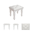 Bowery Hill White Vanity Stool with Ornate Button-Tufted Seat