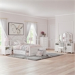 Bowery Hill White Vanity Stool with Ornate Button-Tufted Seat