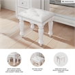 Bowery Hill White Vanity Stool with Ornate Button-Tufted Seat