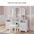 Bowery Hill White Vanity Stool with Ornate Button-Tufted Seat