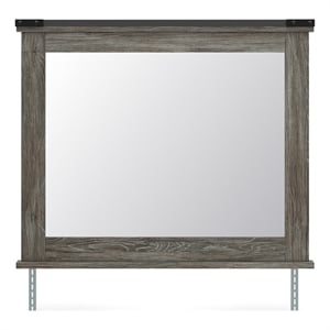 Bowery Hill Gray Bedroom Mirror with Faux Metal Nailhead Accents