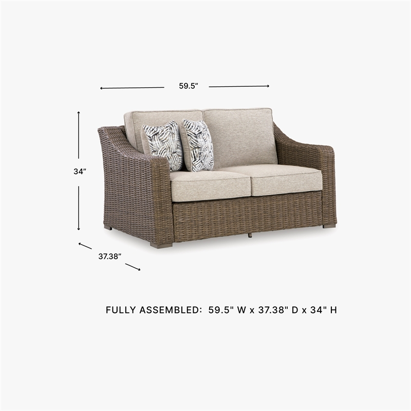 Bowery Hill Outdoor Wicker Loveseat with Nuvella Cushions and Pillows