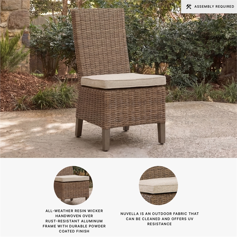 Bowery Hill Set of 2 Outdoor Wicker Side Chairs with Nuvella Cushion
