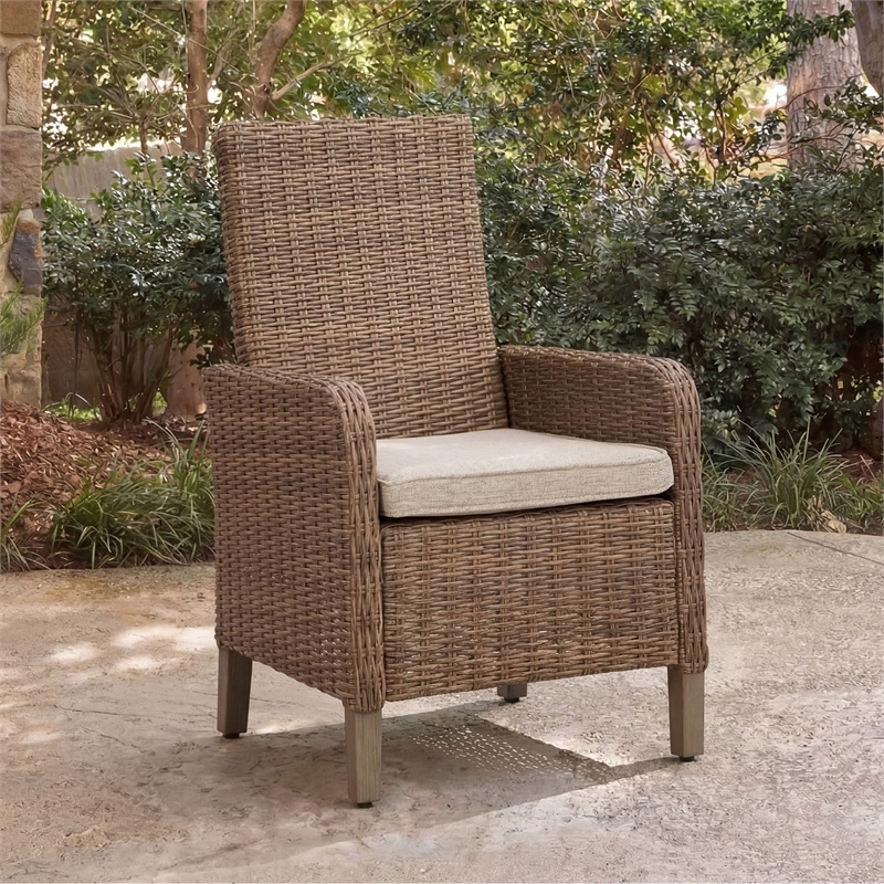 Bowery Hill Set of 2 Outdoor Wicker Arm Chairs with Nuvella Cushion
