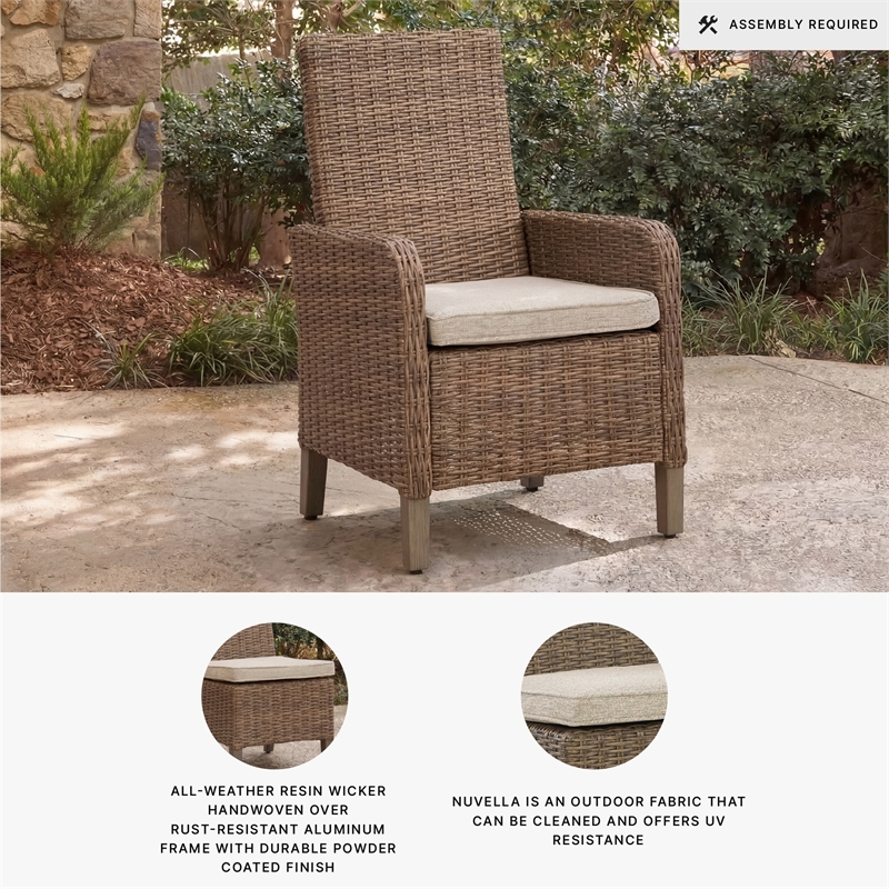 Bowery Hill Set of 2 Outdoor Wicker Arm Chairs with Nuvella Cushion