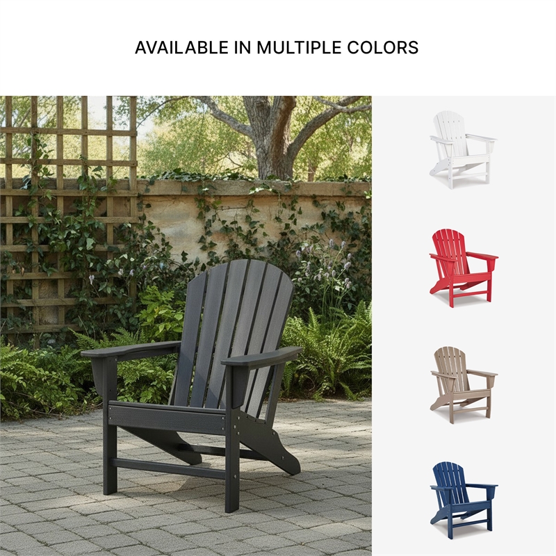 Bowery Hill HDPE Outdoor Adirondack Chair with Slatted Back in Black