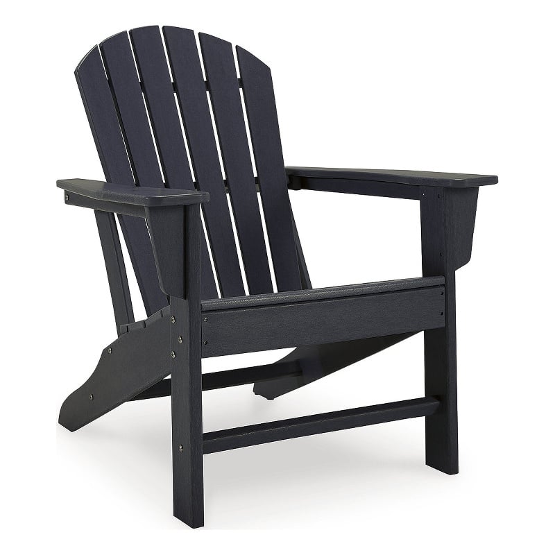 Bowery Hill HDPE Outdoor Adirondack Chair with Slatted Back in Black