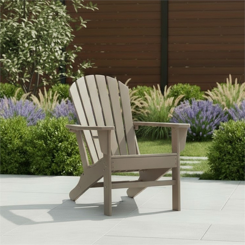 Bowery Hill HDPE Outdoor Adirondack Chair with Slatted Back in Driftwood