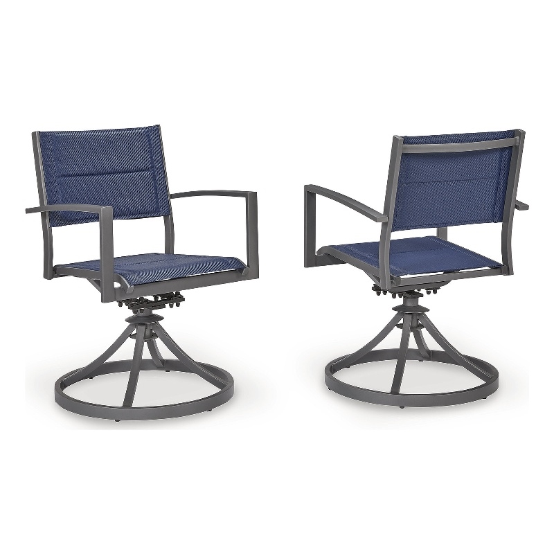 Bowery Hill Set of 2 Gray Padded Sling Outdoor Swivel Arm Chairs