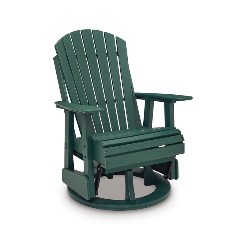 Bowery Hill HDPE Outdoor Swivel Glider Chair with Slatted Seat in Green