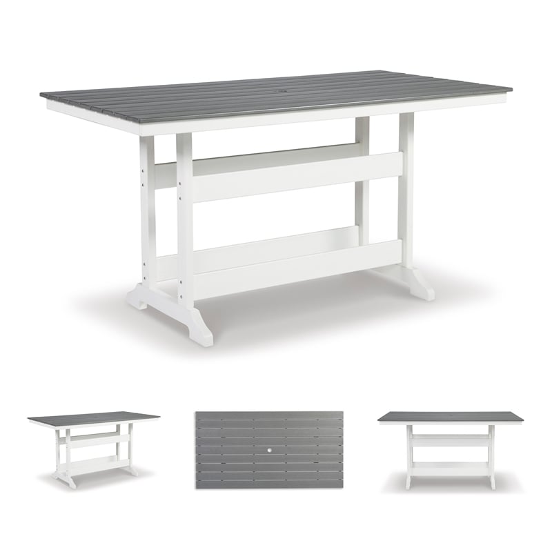 Bowery Hill Outdoor Counter Height Dining Table in Gray & White