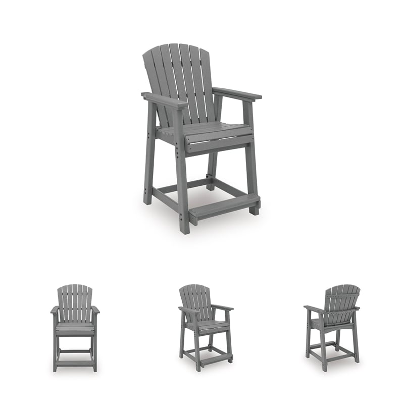 Bowery Hill Set of 2 Gray Outdoor Slatted Counter Height Bar Stools