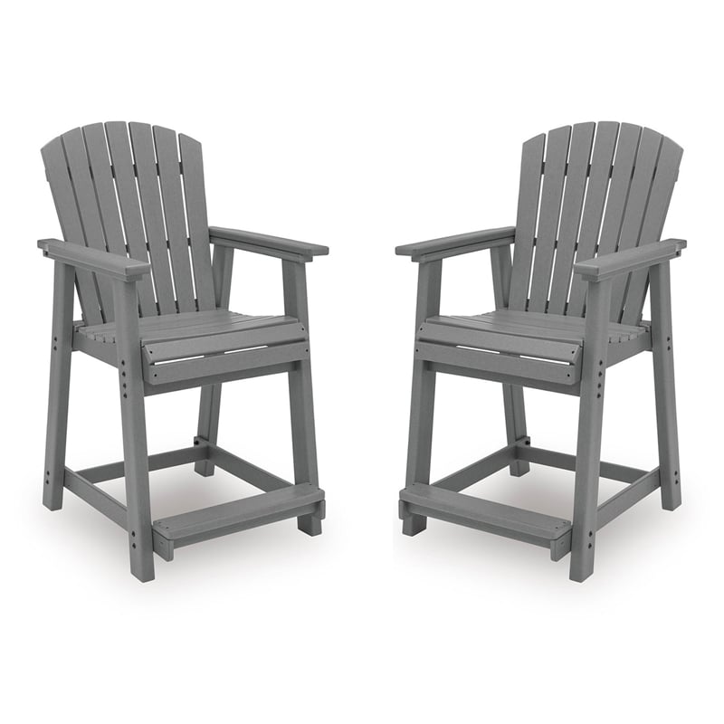 Bowery Hill Set of 2 Gray Outdoor Slatted Counter Height Bar Stools