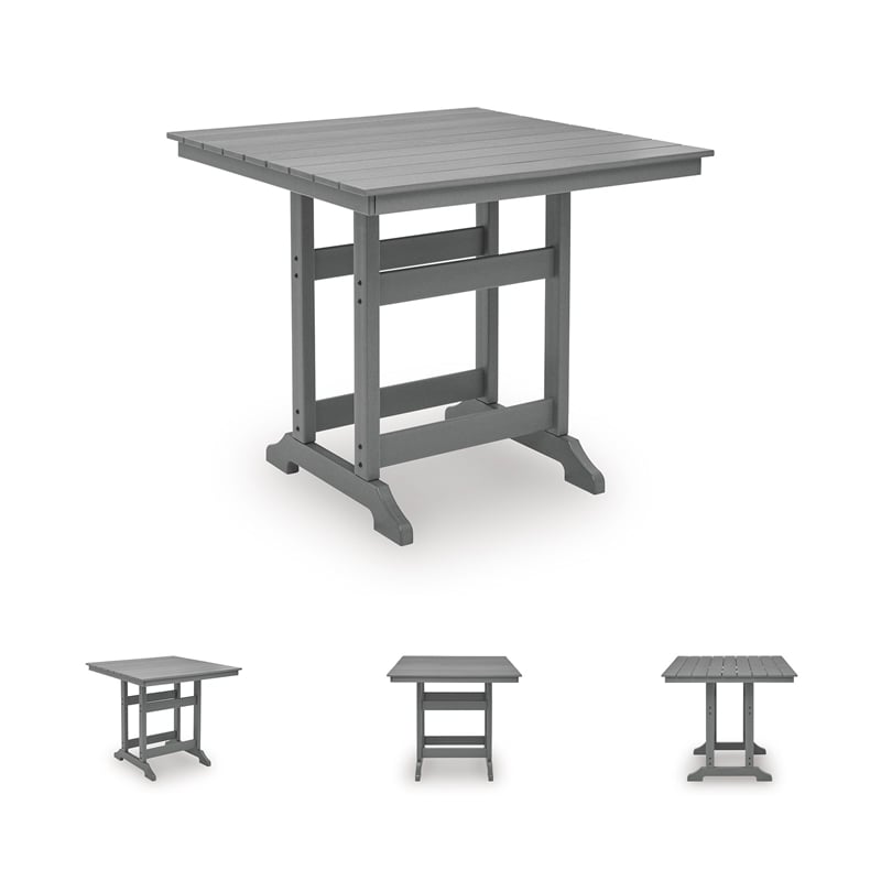 Bowery Hill Gray Outdoor Counter Height Dining Table with Umbrella Hole