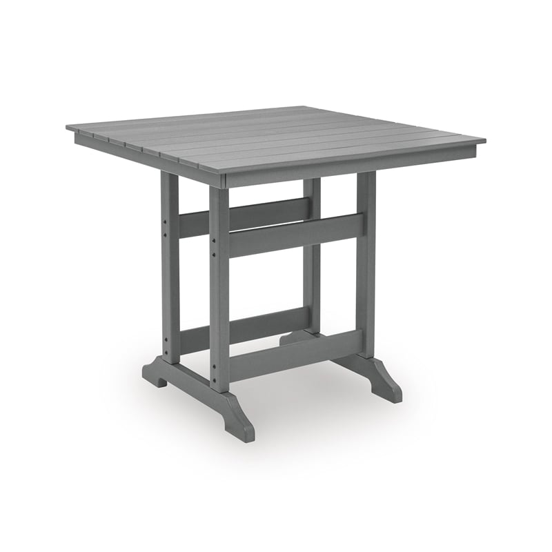 Bowery Hill Gray Outdoor Counter Height Dining Table with Umbrella Hole