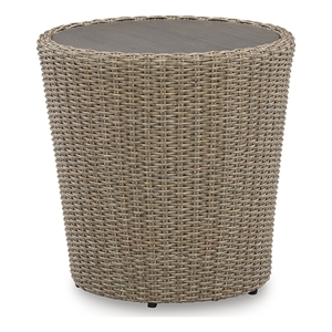 Bowery Hill Outdoor Resin Wicker End Table with an Aluminum Top
