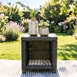 Bowery Hill Gray Outdoor Wicker End Table with a Lower Display Shelf