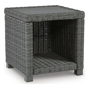 Bowery Hill Gray Outdoor Wicker End Table with a Lower Display Shelf